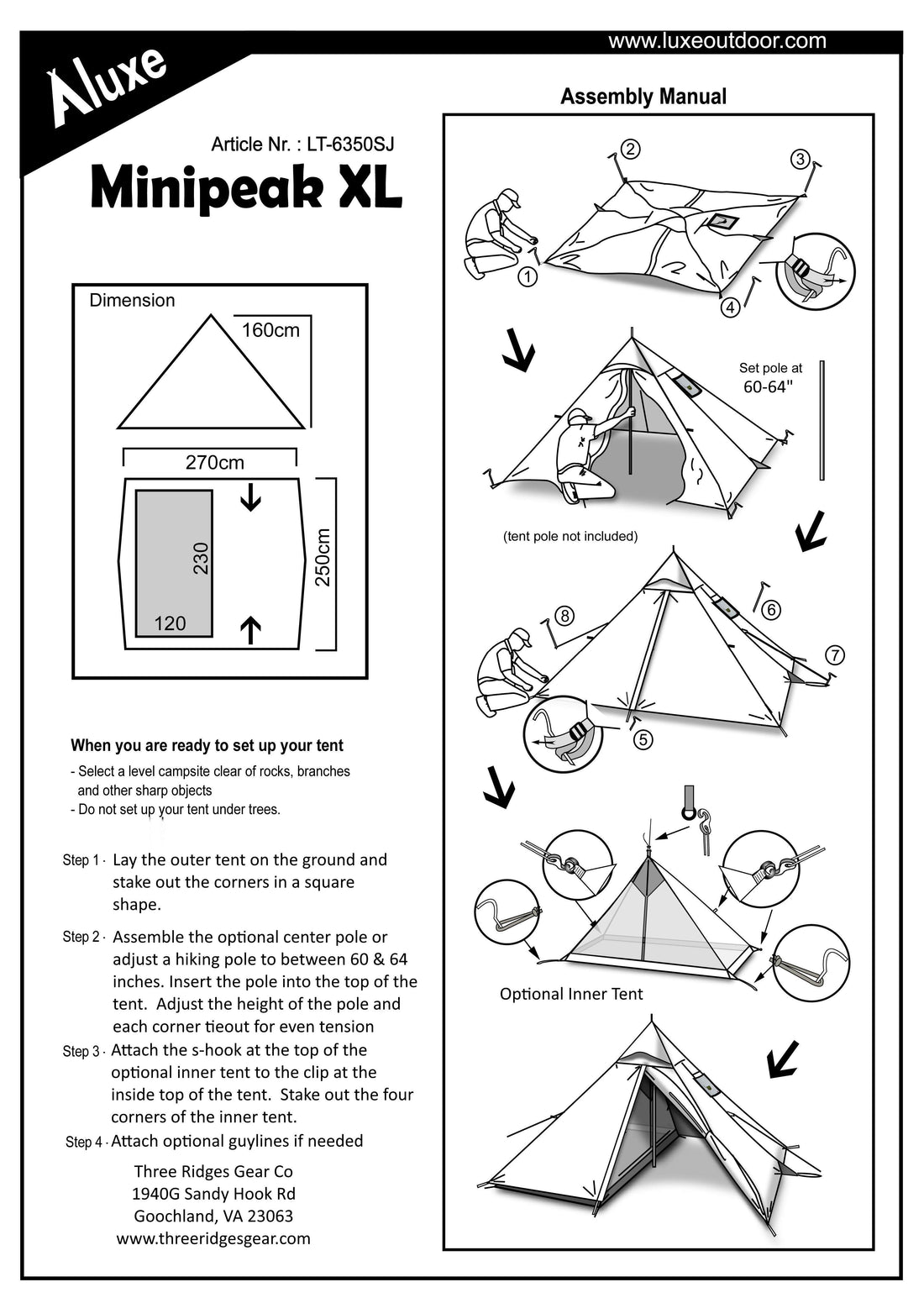Luxe MiniPeak XL Hot Tent (No Inner)