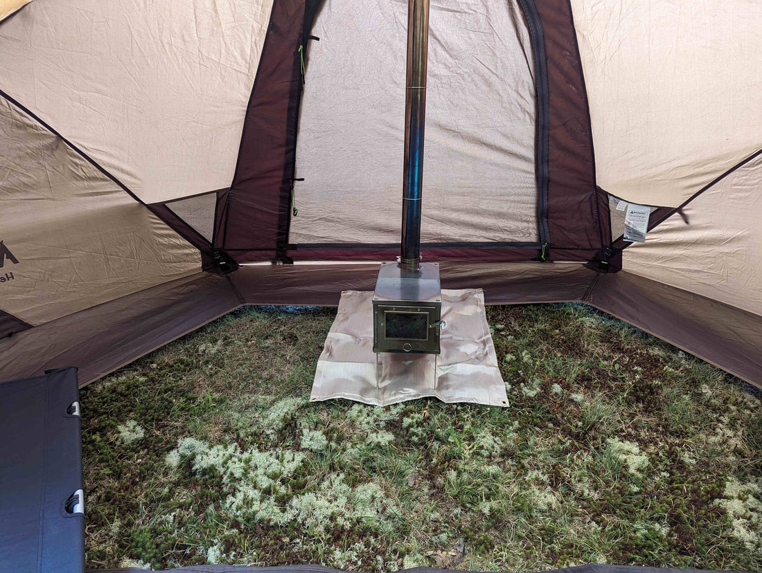 Interior of Hercules hot tent with stove installed