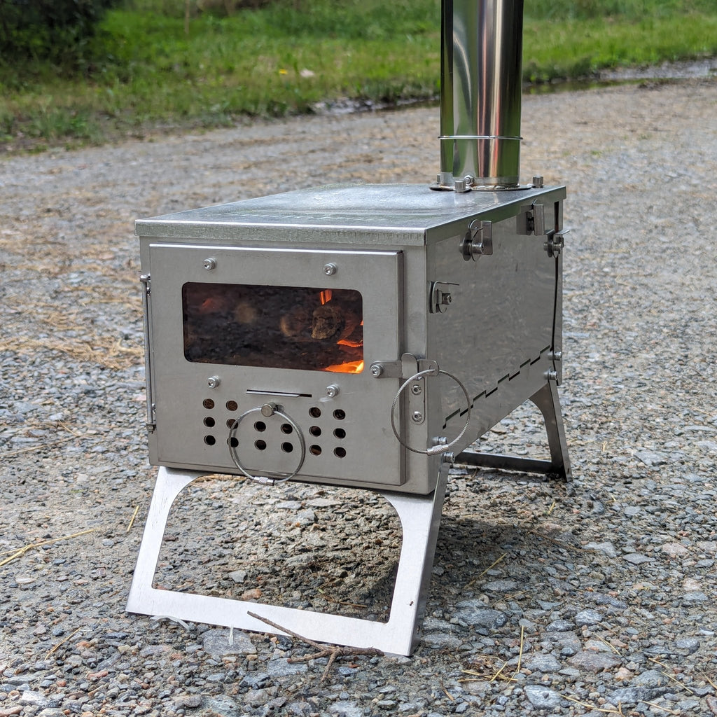 small tent with stove Mini Stainless Tent Stove (2025) – ThreeRidgesGearCo